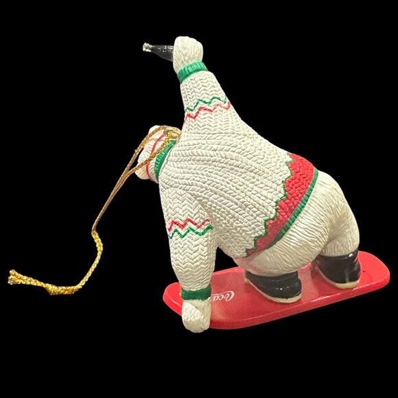 Vintage Coca-Cola Polar Bear Snowboard Ornament, Christmas Coke Bear with Bottle - Picture 3 of 10